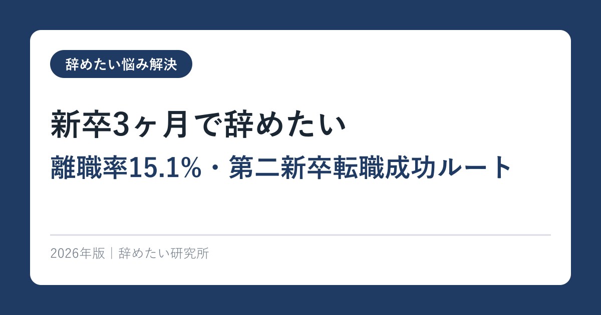新卒3ヶ月で辞めたい【離職率15.1%・第二新卒転職成功ルート】2026年完全ガイド